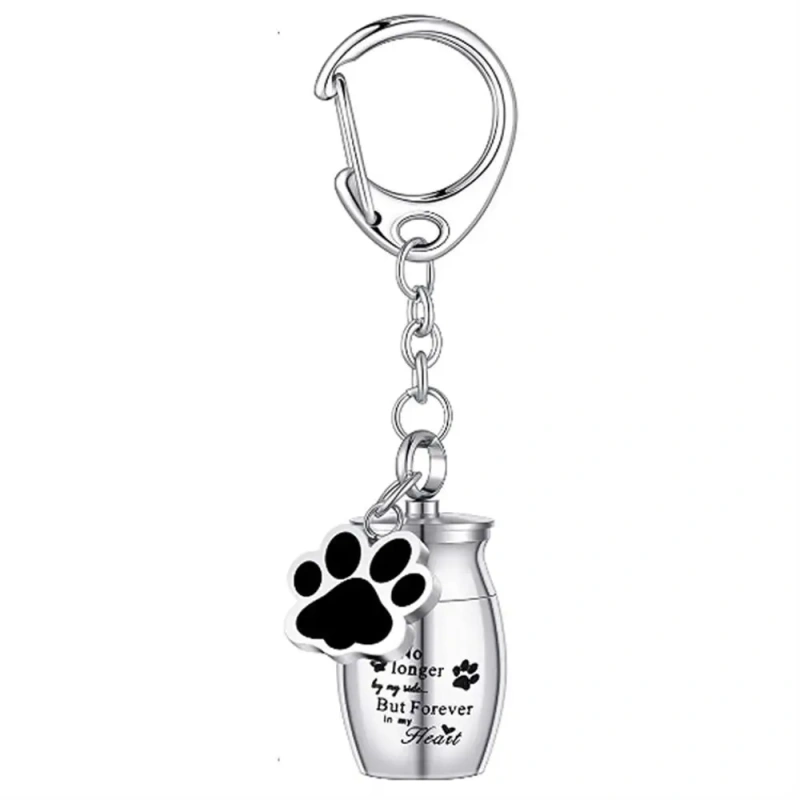 Paw Print Pet Urns Keychain Stainless Steel Waterproof Dog Ashes Keepsake Pet Puppy Wear Resistant Pet Urns Keyring Memorial