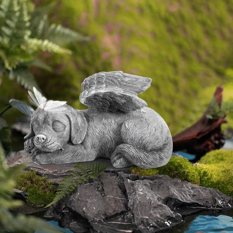WFF Dog Angel Pet Memorial Tombstone Marking Carved Statue, Resin, Stone Finish