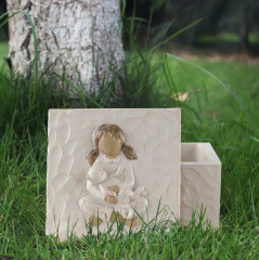 Dog Angel Pet Memorial Tombstone Marking Carved Statue, Resin, Stone Finish