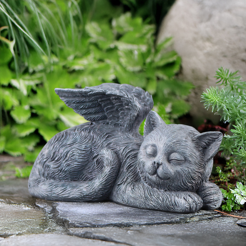 Dog Angel Pet Memorial Tombstone Marking Carved Statue, Resin, Stone Finish