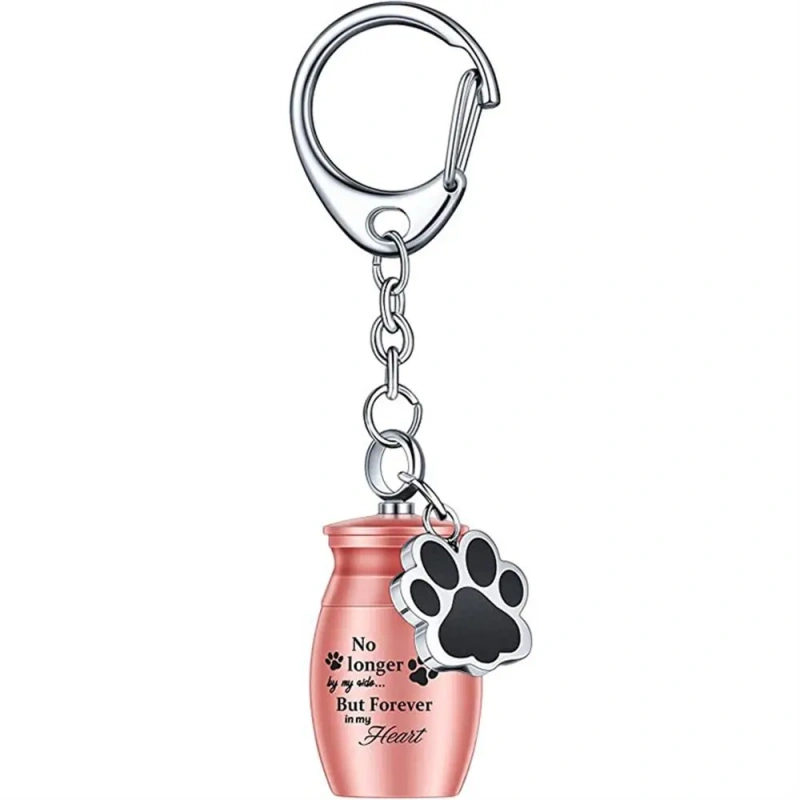 Paw Print Pet Urns Keychain Stainless Steel Waterproof Dog Ashes Keepsake Pet Puppy Wear Resistant Pet Urns Keyring Memorial