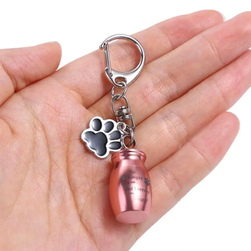 Paw Print Pet Urns Keychain Stainless Steel Waterproof Dog Ashes Keepsake Pet Puppy Wear Resistant Pet Urns Keyring Memorial