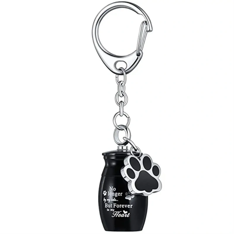Paw Print Pet Urns Keychain Stainless Steel Waterproof Dog Ashes Keepsake Pet Puppy Wear Resistant Pet Urns Keyring Memorial