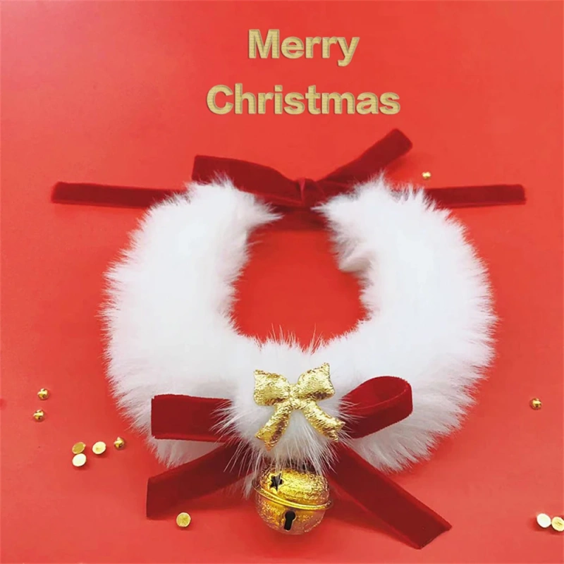 Cute Warm Pet Dog Necklace Cat Christmas Bow Necklace Collar Dog Bib Woven Cat Bell New Year Pet Neck Jewelry Pet Accessories