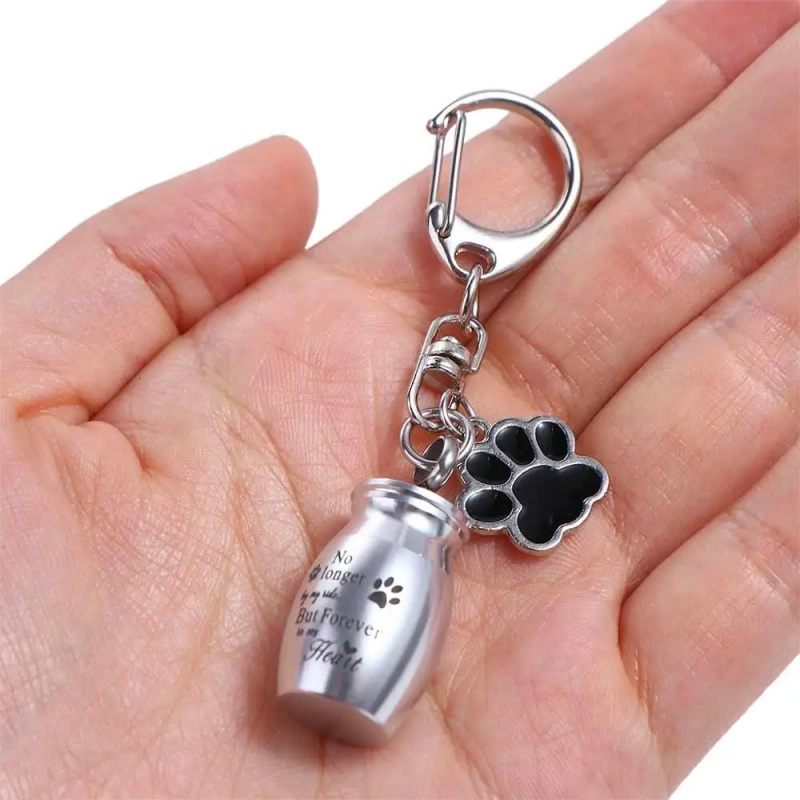 Paw Print Pet Urns Keychain Stainless Steel Waterproof Dog Ashes Keepsake Pet Puppy Wear Resistant Pet Urns Keyring Memorial