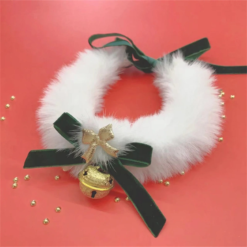 Cute Warm Pet Dog Necklace Cat Christmas Bow Necklace Collar Dog Bib Woven Cat Bell New Year Pet Neck Jewelry Pet Accessories
