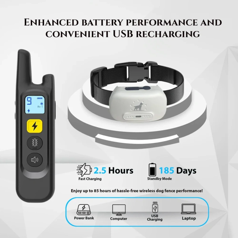 Remote Dog Training Collar System Pet Anti Barking Device Portable 2 in 1 Wireless Electric Dog Fence with Waterproof Charger
