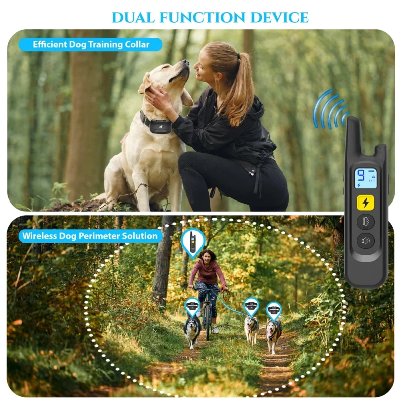 Remote Dog Training Collar System Pet Anti Barking Device Portable 2 in 1 Wireless Electric Dog Fence with Waterproof Charger