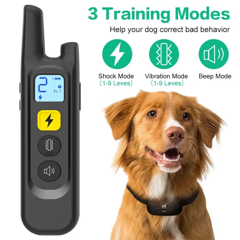 Remote Dog Training Collar System Pet Anti Barking Device Portable 2 in 1 Wireless Electric Dog Fence with Waterproof Charger