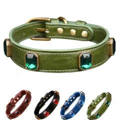 Luxury Water Diamond Crystal Bling Cat and Dog Necklace Rhinestones Puppy Dog Collar PU Leather