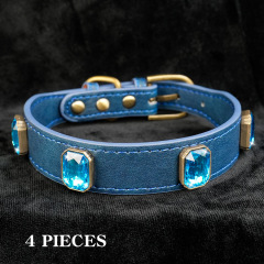 Luxury Water Diamond Crystal Bling Cat and Dog Necklace Rhinestones Puppy Dog Collar PU Leather