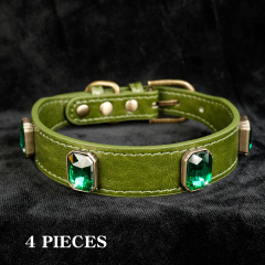 Luxury Water Diamond Crystal Bling Cat and Dog Necklace Rhinestones Puppy Dog Collar PU Leather