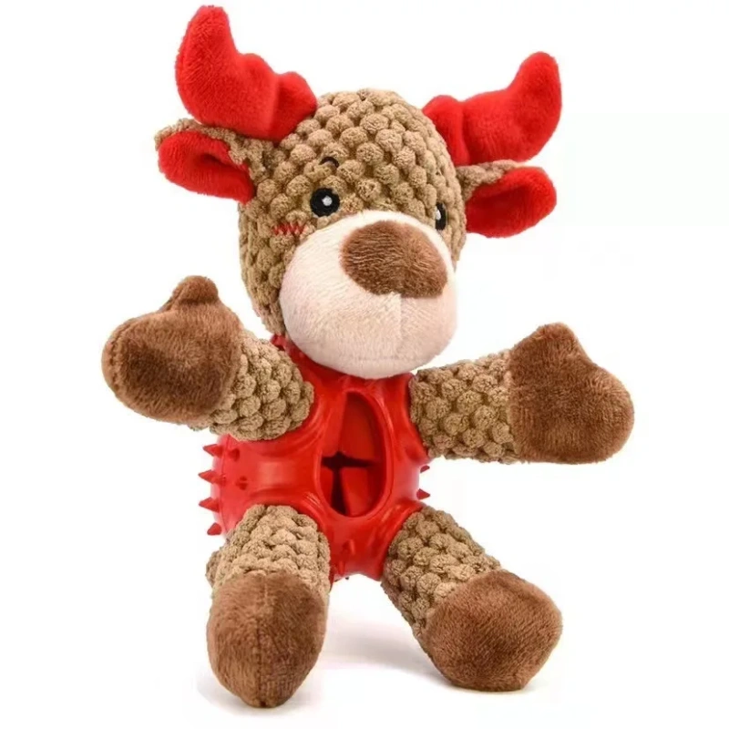 Wholesale Pet Dog Toys Durable Leak Food Santa Claus Snowman Christmas Squeaky Plush Pet Dog Chew Toys