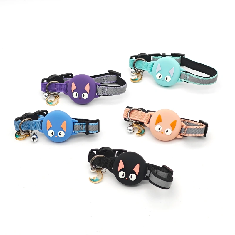 5 Colors 2024 New Design  Waterproof  Air Tag Nylon Pet Collar Airtag Cat Collar With Bell
