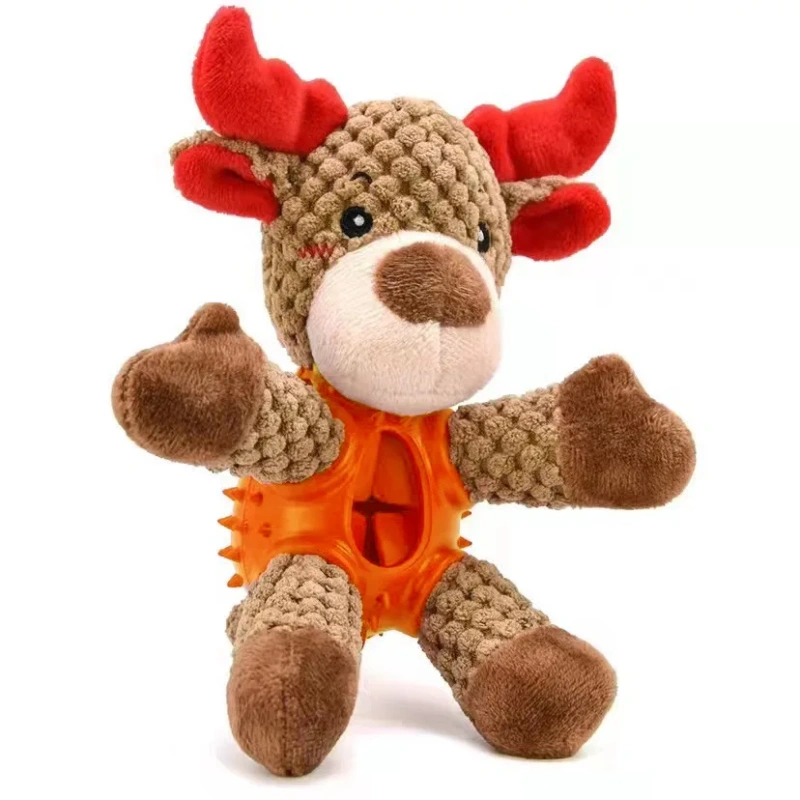 Wholesale Pet Dog Toys Durable Leak Food Santa Claus Snowman Christmas Squeaky Plush Pet Dog Chew Toys