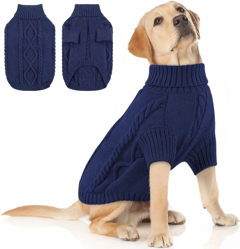 Dog Sweater Warm Knit High Neck, Cozy Winter Pet Clothes for Large Medium Small Dogs, Multiple Colors & Sizes