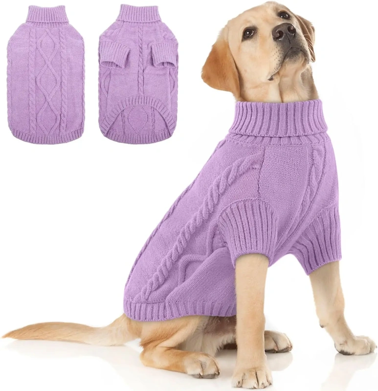 Dog Sweater Warm Knit High Neck, Cozy Winter Pet Clothes for Large Medium Small Dogs, Multiple Colors & Sizes