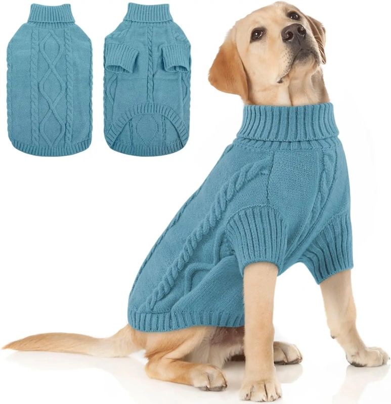 Dog Sweater Warm Knit High Neck, Cozy Winter Pet Clothes for Large Medium Small Dogs, Multiple Colors & Sizes