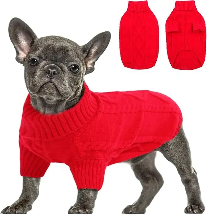 Dog Sweater Warm Knit High Neck, Cozy Winter Pet Clothes for Large Medium Small Dogs, Multiple Colors & Sizes