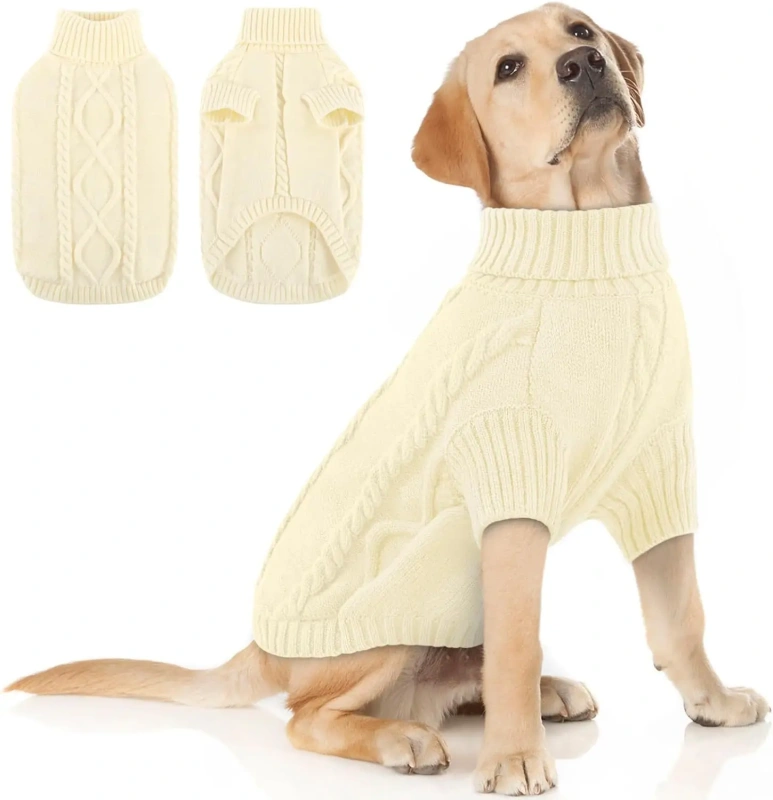 Dog Sweater Warm Knit High Neck, Cozy Winter Pet Clothes for Large Medium Small Dogs, Multiple Colors & Sizes