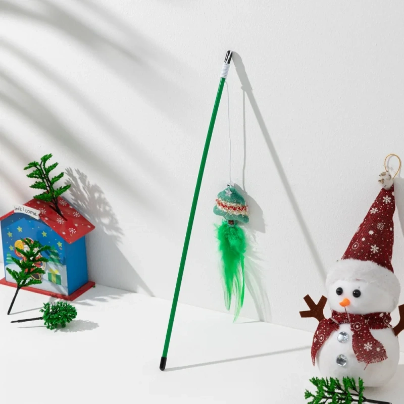 Christmas Series Plastic Pole Plush Doll Toy Cat Teaser Elk Snowman Cat Interactive Toy