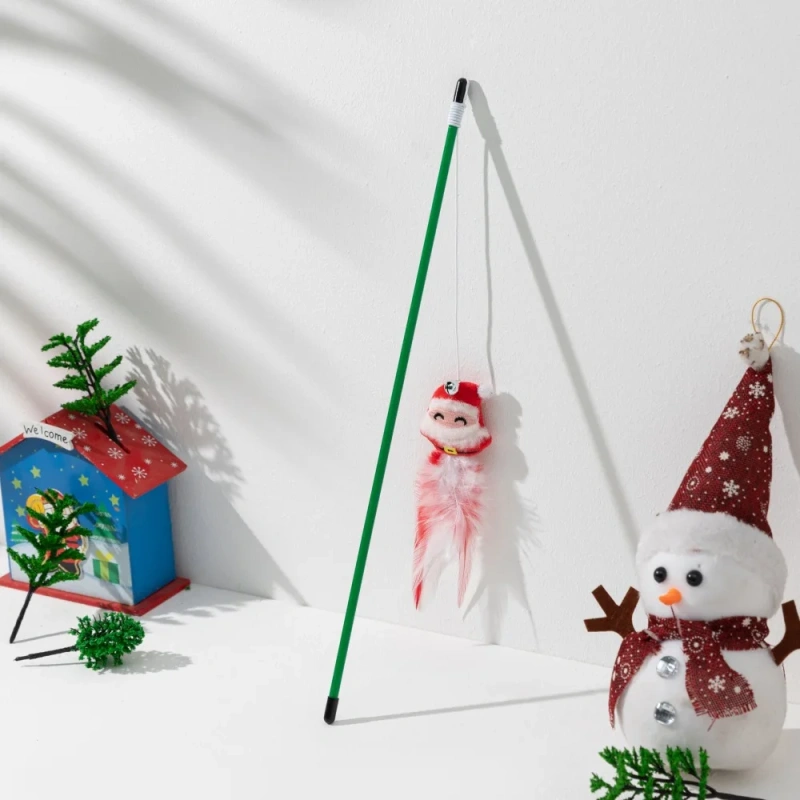 Christmas Series Plastic Pole Plush Doll Toy Cat Teaser Elk Snowman Cat Interactive Toy