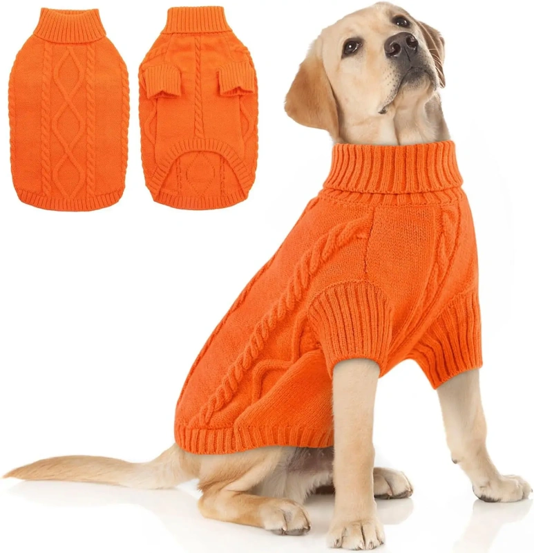 Dog Sweater Warm Knit High Neck, Cozy Winter Pet Clothes for Large Medium Small Dogs, Multiple Colors & Sizes