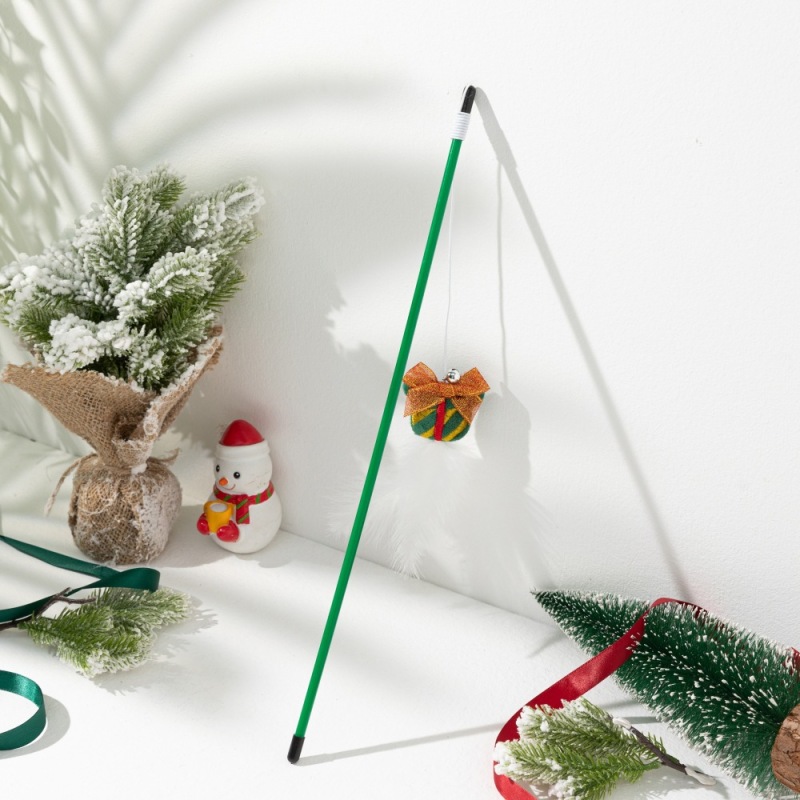 Christmas Series Plastic Pole Plush Doll Toy Cat Teaser Elk Snowman Cat Interactive Toy