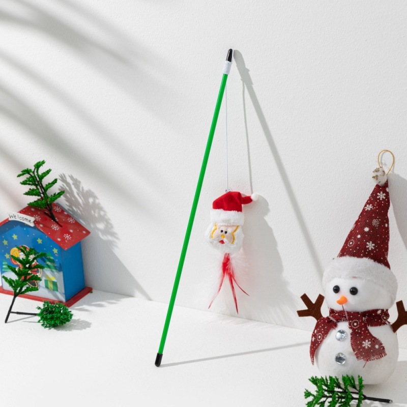 Christmas Series Plastic Pole Plush Doll Toy Cat Teaser Elk Snowman Cat Interactive Toy