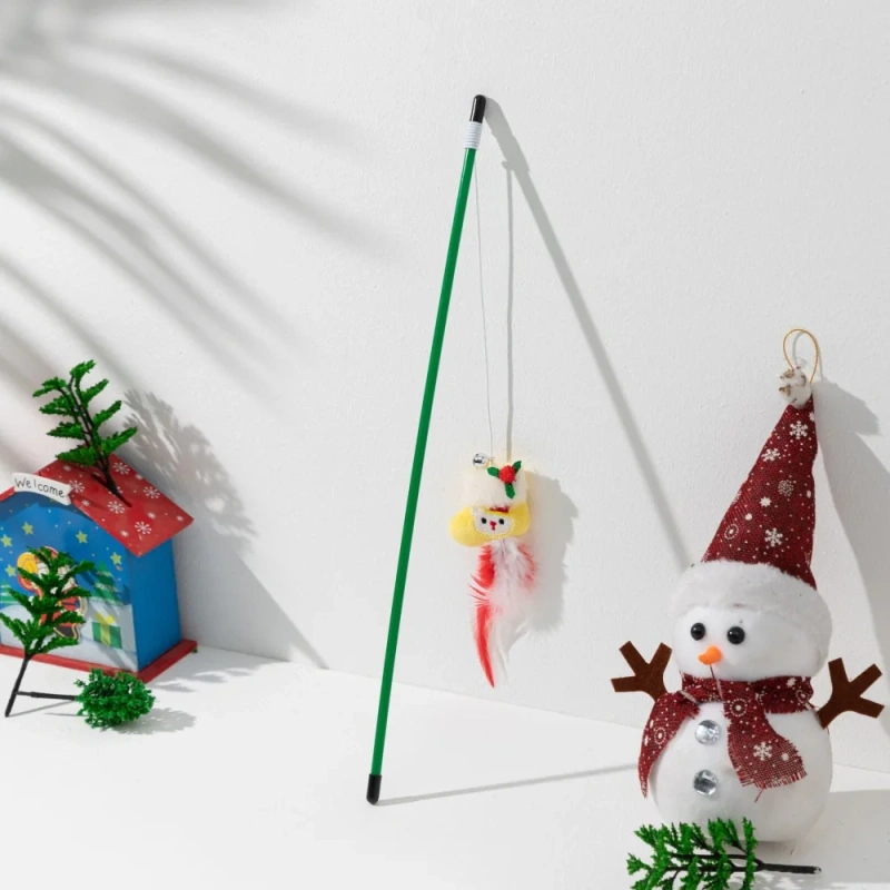 Christmas Series Plastic Pole Plush Doll Toy Cat Teaser Elk Snowman Cat Interactive Toy