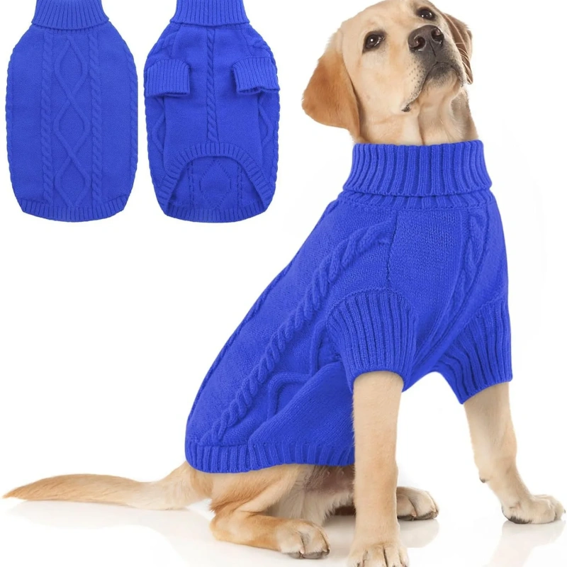 Dog Sweater Warm Knit High Neck, Cozy Winter Pet Clothes for Large Medium Small Dogs, Multiple Colors & Sizes