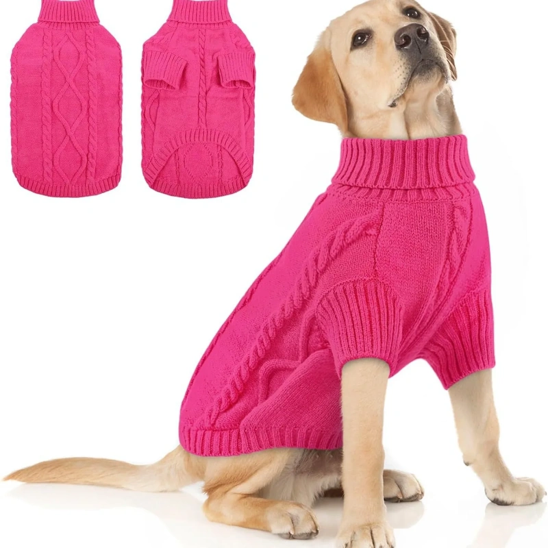 Dog Sweater Warm Knit High Neck, Cozy Winter Pet Clothes for Large Medium Small Dogs, Multiple Colors & Sizes