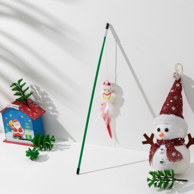 Christmas Series Plastic Pole Plush Doll Toy Cat Teaser Elk Snowman Cat Interactive Toy