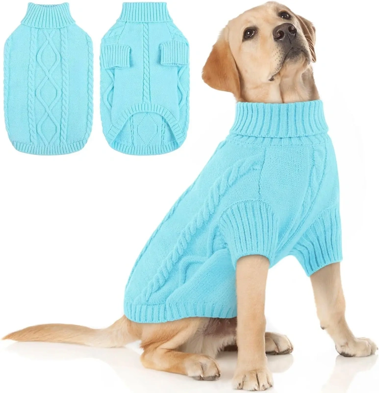 Dog Sweater Warm Knit High Neck, Cozy Winter Pet Clothes for Large Medium Small Dogs, Multiple Colors & Sizes