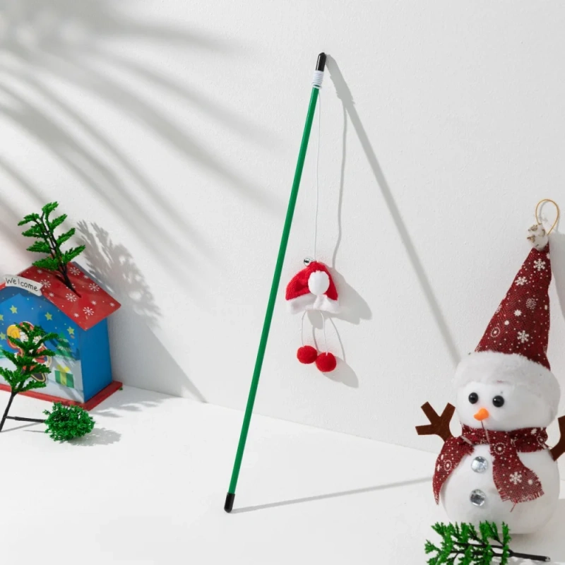 Christmas Series Plastic Pole Plush Doll Toy Cat Teaser Elk Snowman Cat Interactive Toy