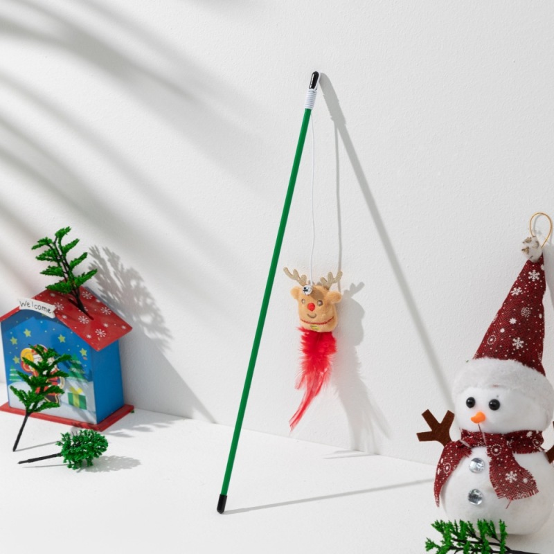 Christmas Series Plastic Pole Plush Doll Toy Cat Teaser Elk Snowman Cat Interactive Toy