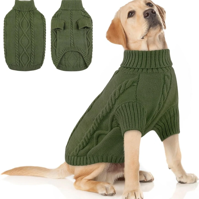 Dog Sweater Warm Knit High Neck, Cozy Winter Pet Clothes for Large Medium Small Dogs, Multiple Colors & Sizes
