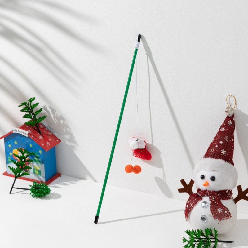 Christmas Series Plastic Pole Plush Doll Toy Cat Teaser Elk Snowman Cat Interactive Toy