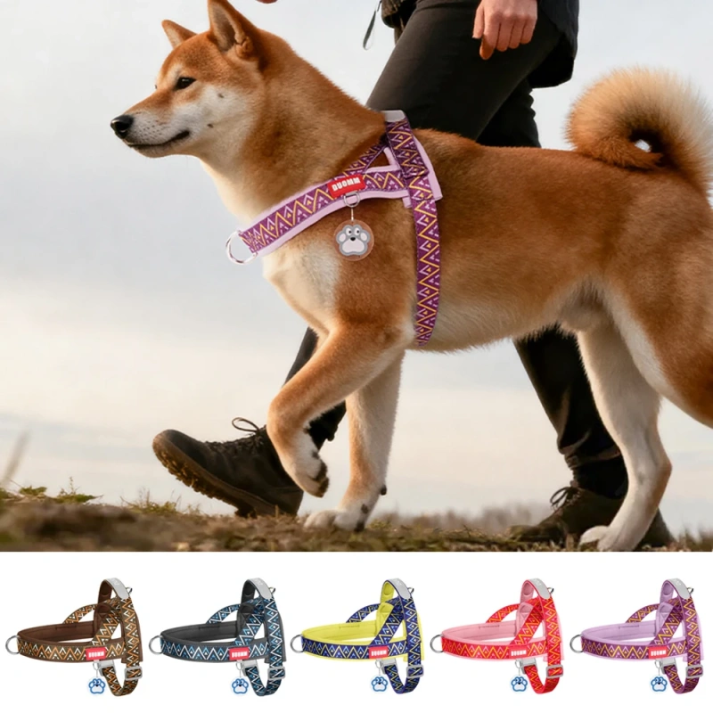 Fashion Printed Saddle Dog Harness, Cute Adjustable Pet Vest with Handle, Multiple Colors & Patterns for Small Medium Large Bree