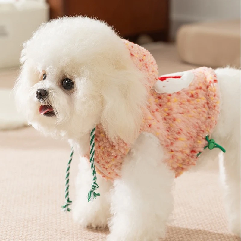 Christmas Dog Clothes Autumn and Winter Warm Pet Clothing Snowman Pattern Lambswool Pull-on Cotton Puppy Vest