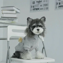 PET Suitable for Four-season Holiday Two-piece Striped Lapel Undershirt Puppy Three-dimensional Bear Head Festival Clothing
