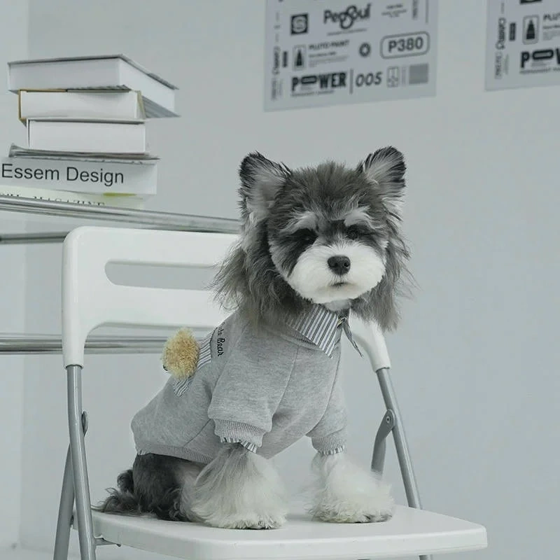 PET Suitable for Four-season Holiday Two-piece Striped Lapel Undershirt Puppy Three-dimensional Bear Head Festival Clothing
