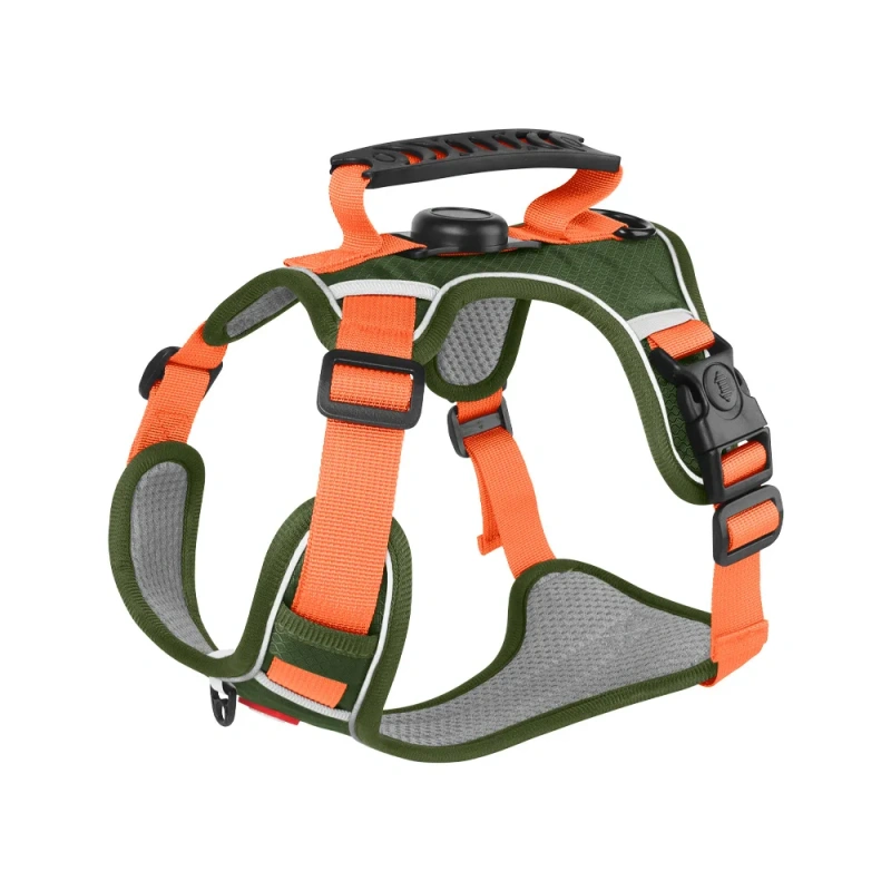 Reflective Dog Harness with Airtag Holder, Escape Proof Anti Lost Pet Vest, Highly Visible Adjustable Safety GPS tracking