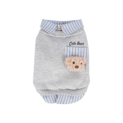 PET Suitable for Four-season Holiday Two-piece Striped Lapel Undershirt Puppy Three-dimensional Bear Head Festival Clothing
