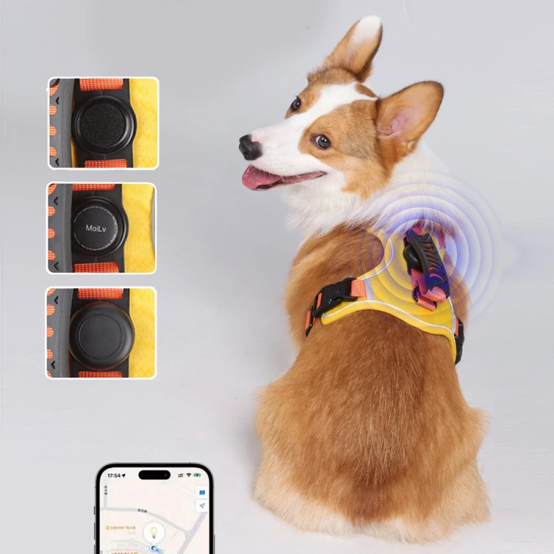 Reflective Dog Harness with Airtag Holder, Escape Proof Anti Lost Pet Vest, Highly Visible Adjustable Safety GPS tracking