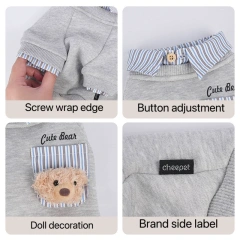 PET Suitable for Four-season Holiday Two-piece Striped Lapel Undershirt Puppy Three-dimensional Bear Head Festival Clothing