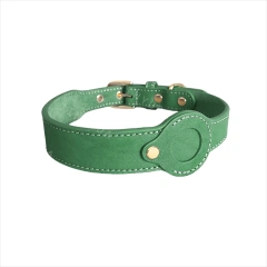 Genuine Leather Dog Collar for Apple AirTag – Full Grain Detachable Tracker Holder, Handmade Pet Tracking Collar