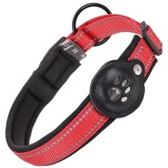 X-XL Personalized Pets Dog Soft Collar Mechanical Lock Buckle Leather Nylon Can Install Tracker for Pet Dog Reflective Collars