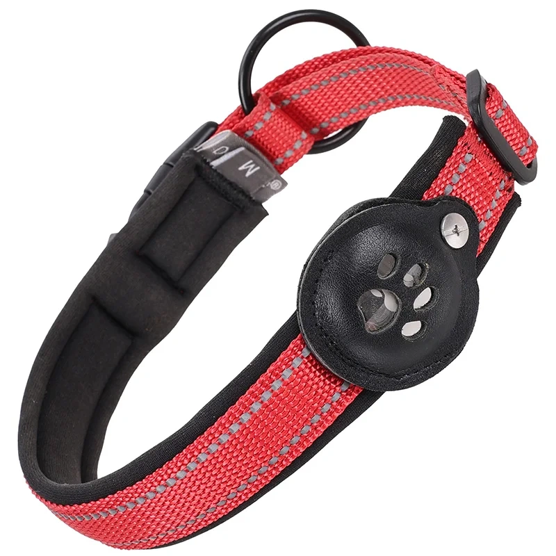 X-XL Personalized Pets Dog Soft Collar Mechanical Lock Buckle Leather Nylon Can Install Tracker for Pet Dog Reflective Collars