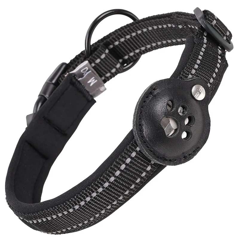 X-XL Personalized Pets Dog Soft Collar Mechanical Lock Buckle Leather Nylon Can Install Tracker for Pet Dog Reflective Collars